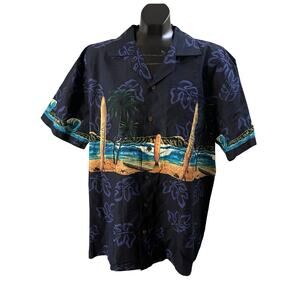 Favant Hawaiian Surfboard Print Button-Up Shirt – Navy – Size L